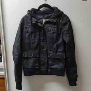 Dravus Black Faux Leather Hoodie Jacket Women's Size Small